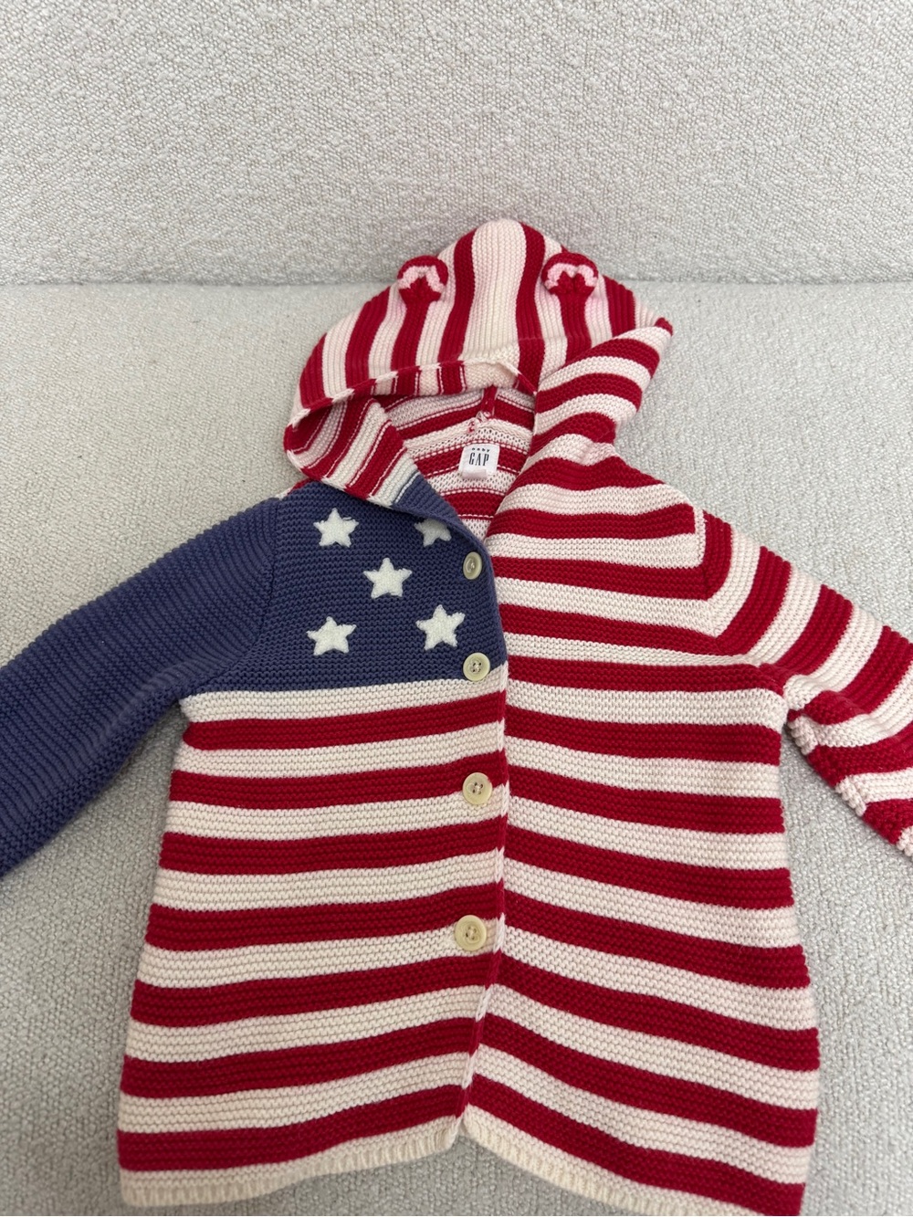 🇺🇸GAP Baby Bear Ears American Flag Knit Cardigan 18-24 months